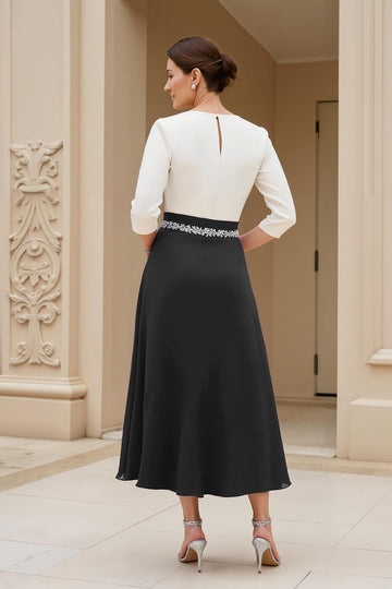 Noir et blanc A-ligne col bateau Robe mère de la mariée avec perles